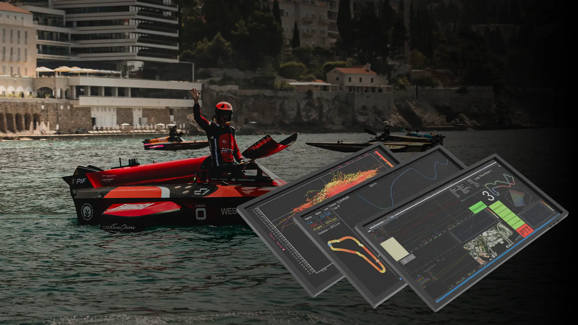 Man in a race boat on the water